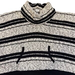 Oversized Splendid Striped Cowl Neck Poncho Sweater Black White XS S